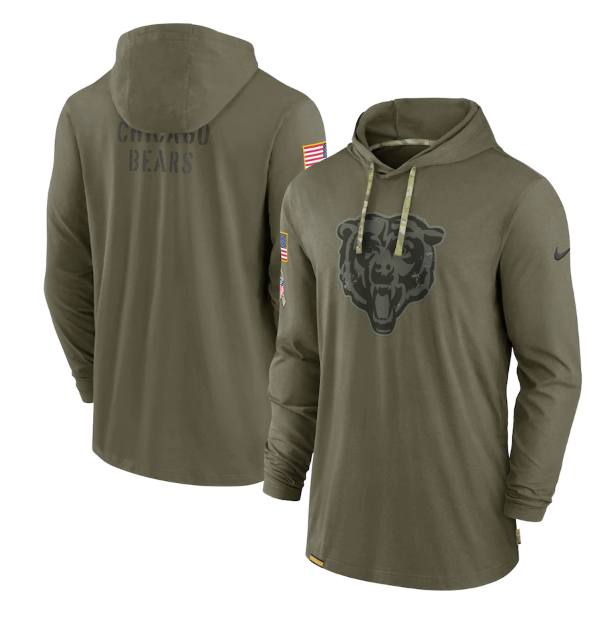 Men's Chicago Bears 2022 Olive Salute to Service Tonal Pullover Hoodie Men's Chicago Bears 2022 Olive Salute to Service Tonal Pullover Hoodie